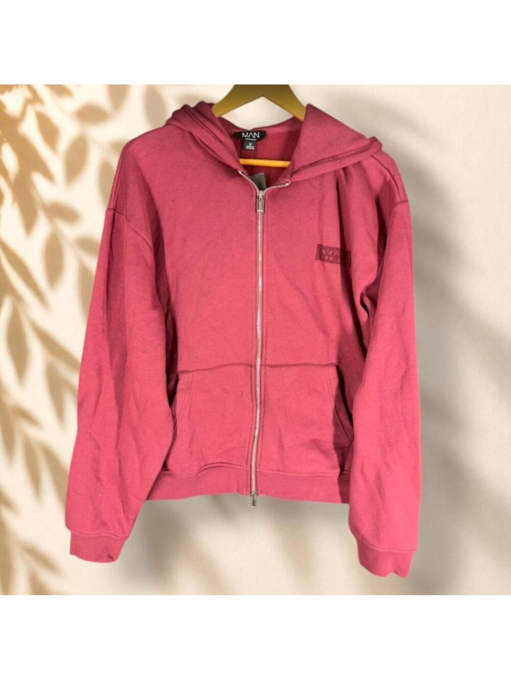 New Boohoo Hoodie Women M Medium Pink Full Zip Long Sleeve Hooded Fleece Pockets